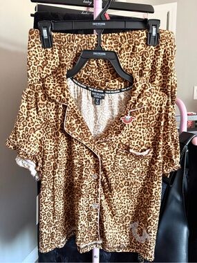 True Religion Leopard Print Button-Down Top in Brown and Tan